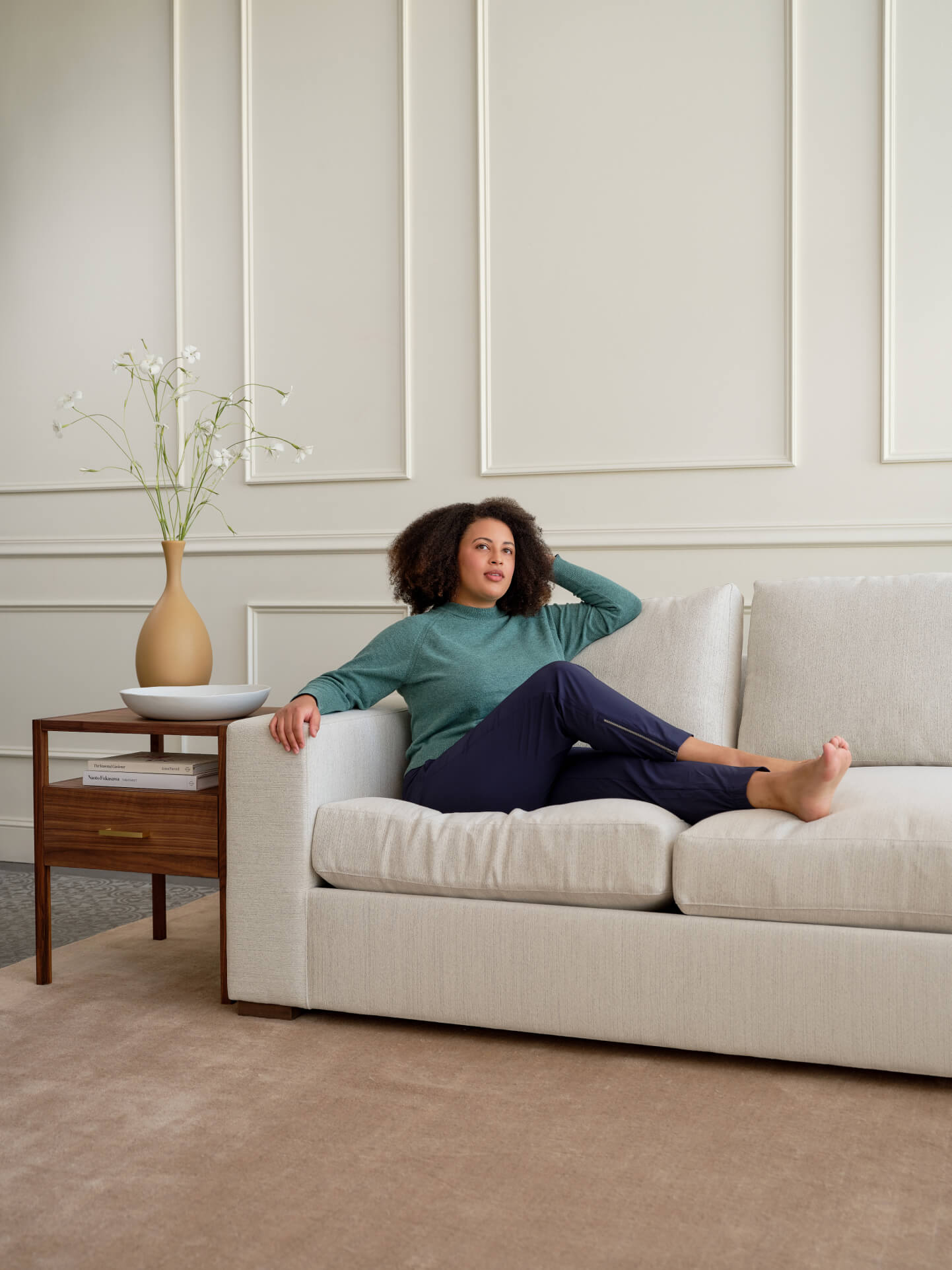 IRL: Rio Plush Chaise Sectional in Elder Snow fabric