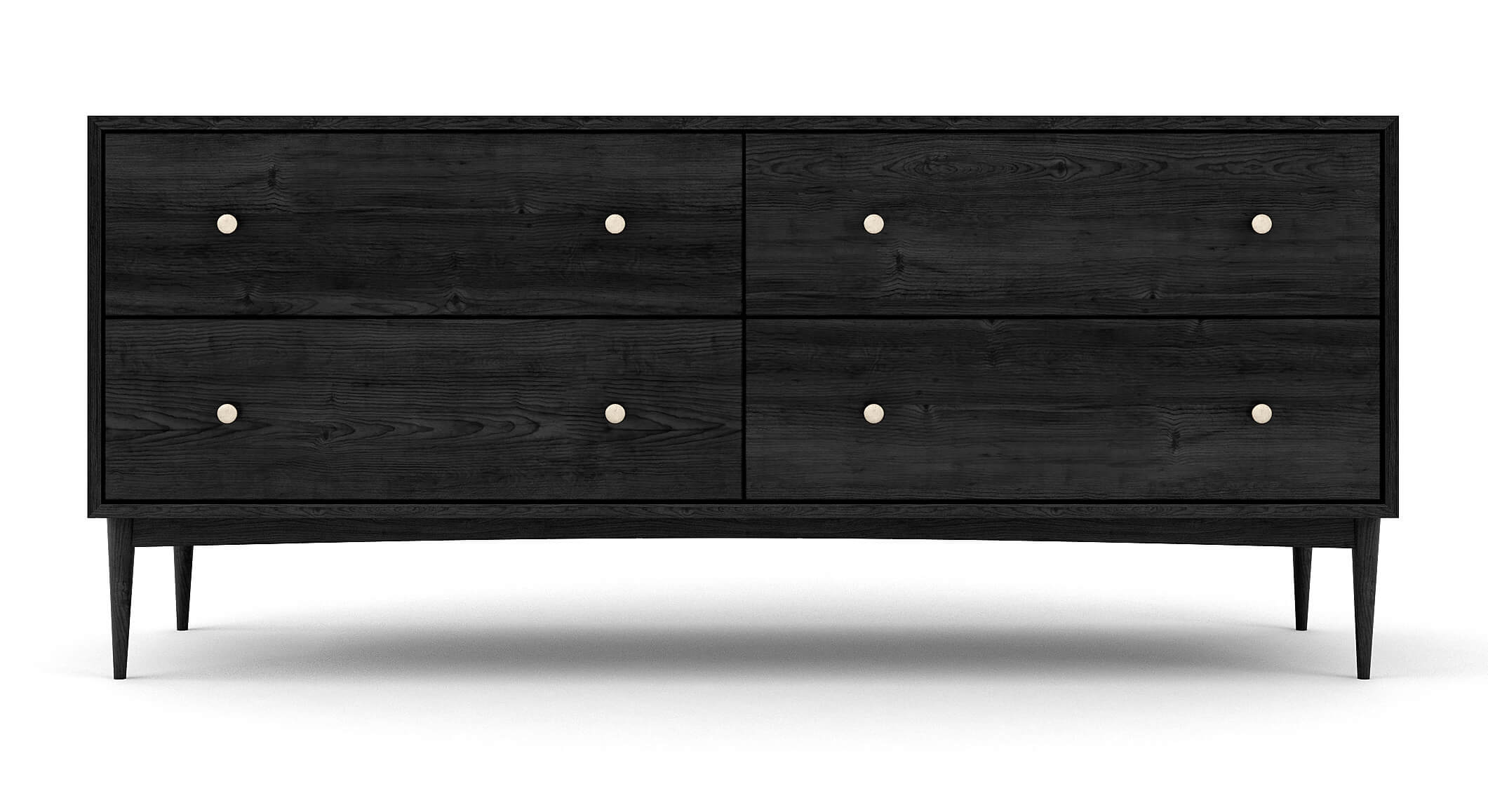 Atten 4-Drawer Wide Dresser shown in Black Oak with Brass Knobs