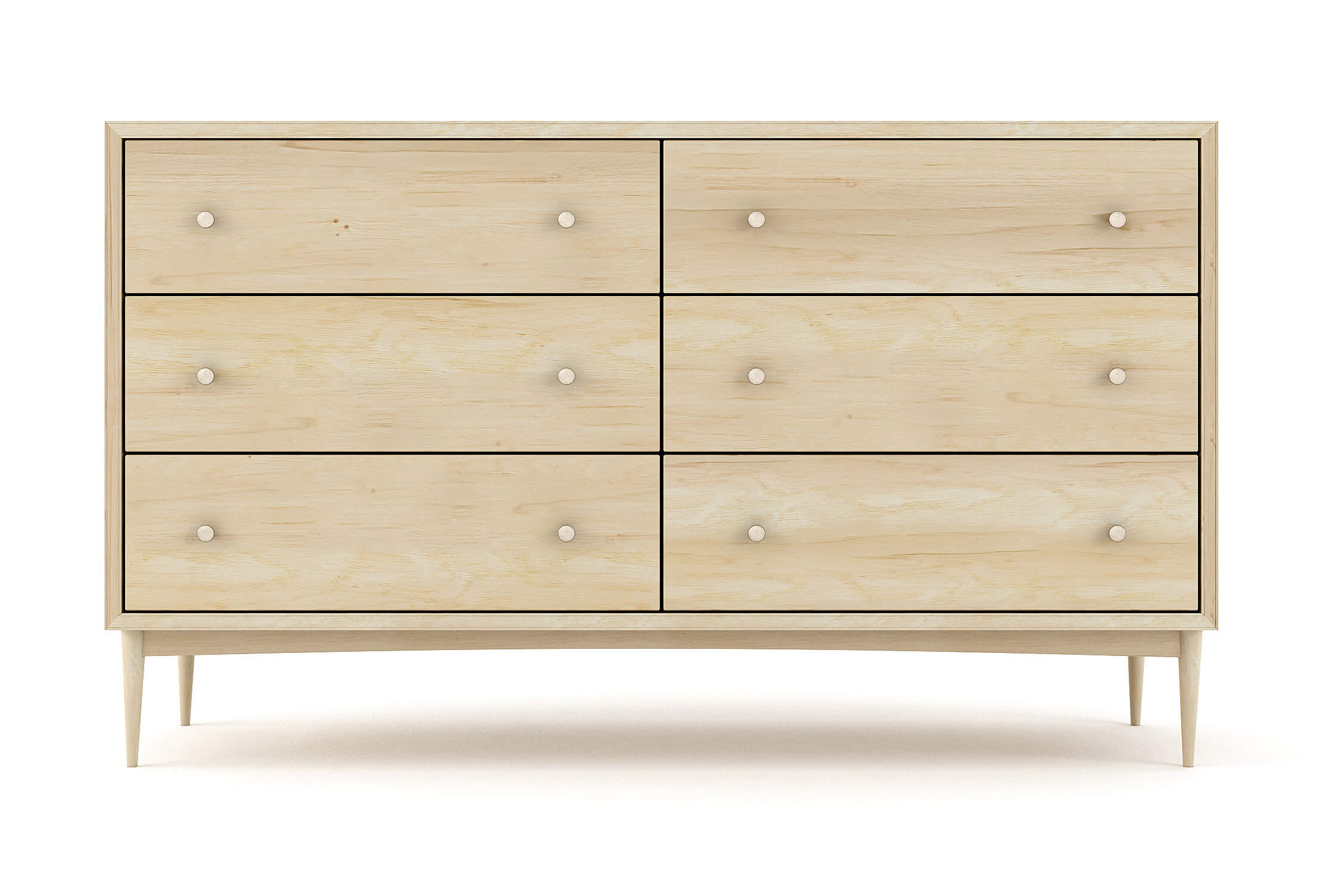 Atten 6-Drawer Dresser shown in Maple with Brass Knobs