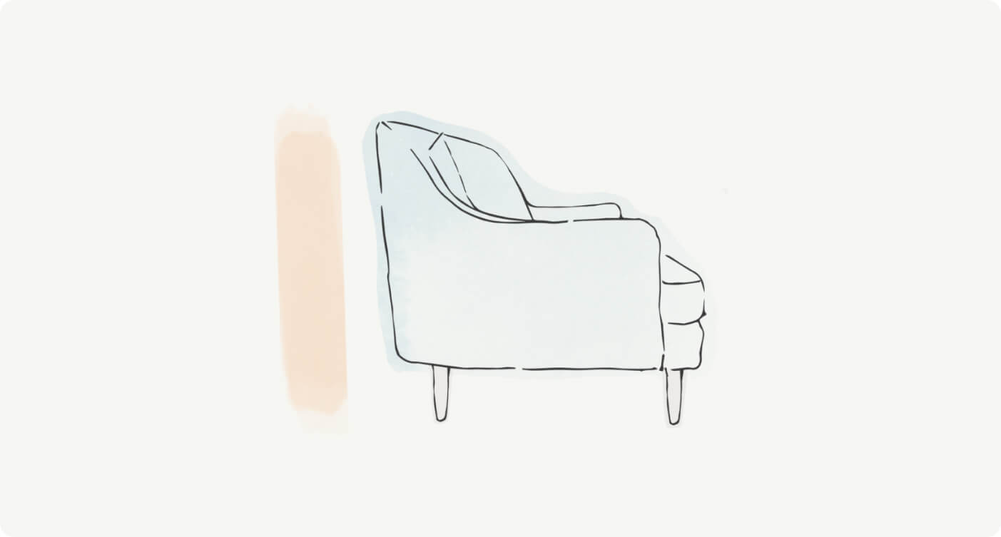 drawing of kaydan sofa emphasizing back height