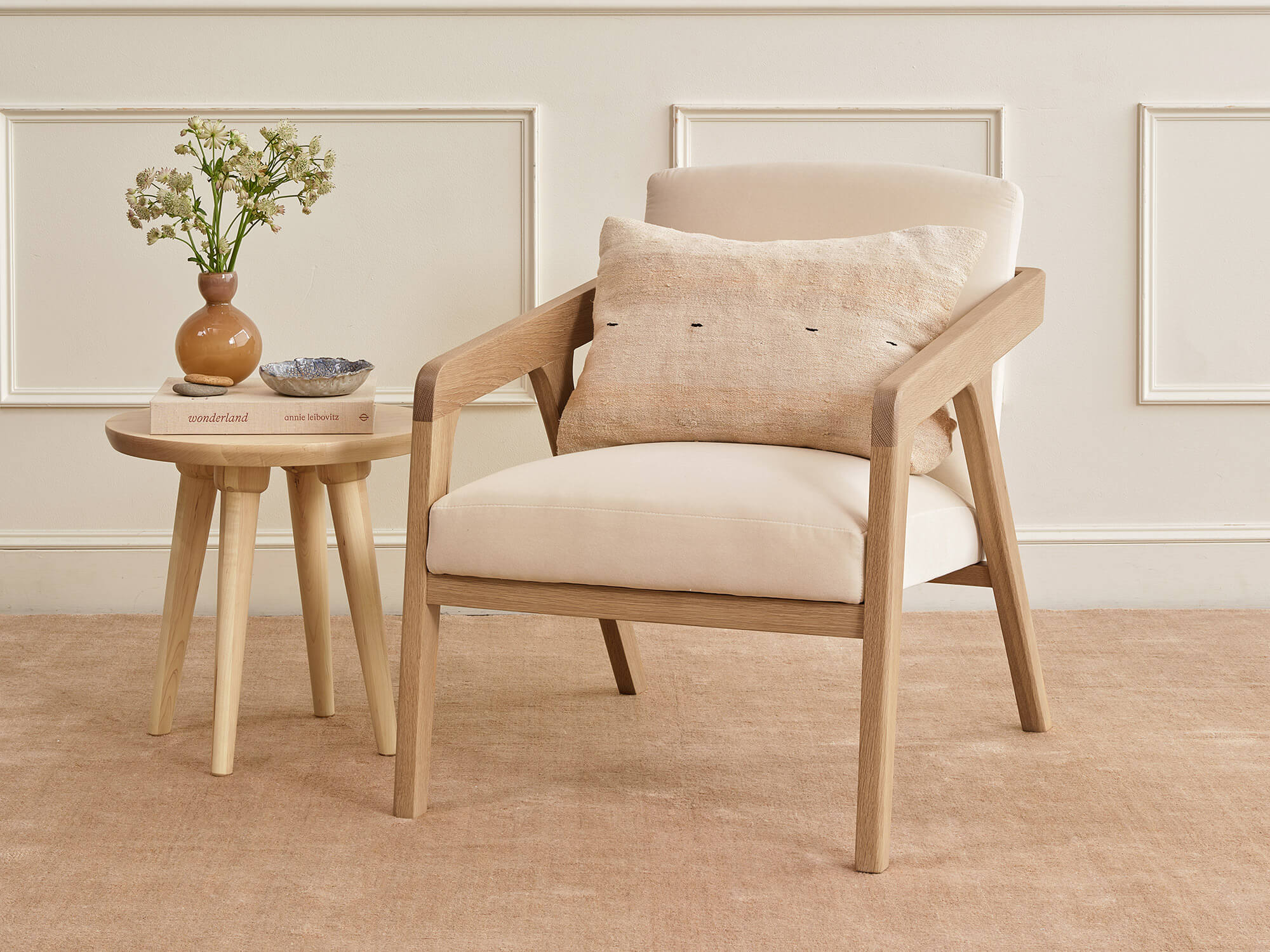 IRL: Burr Accent Chair in White Oak and Aster Velvet
