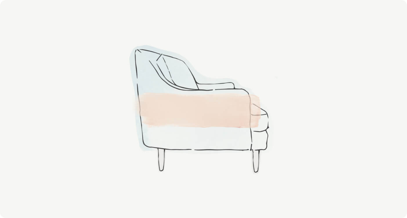 drawing of kaydan sofa emphasizing seat depth