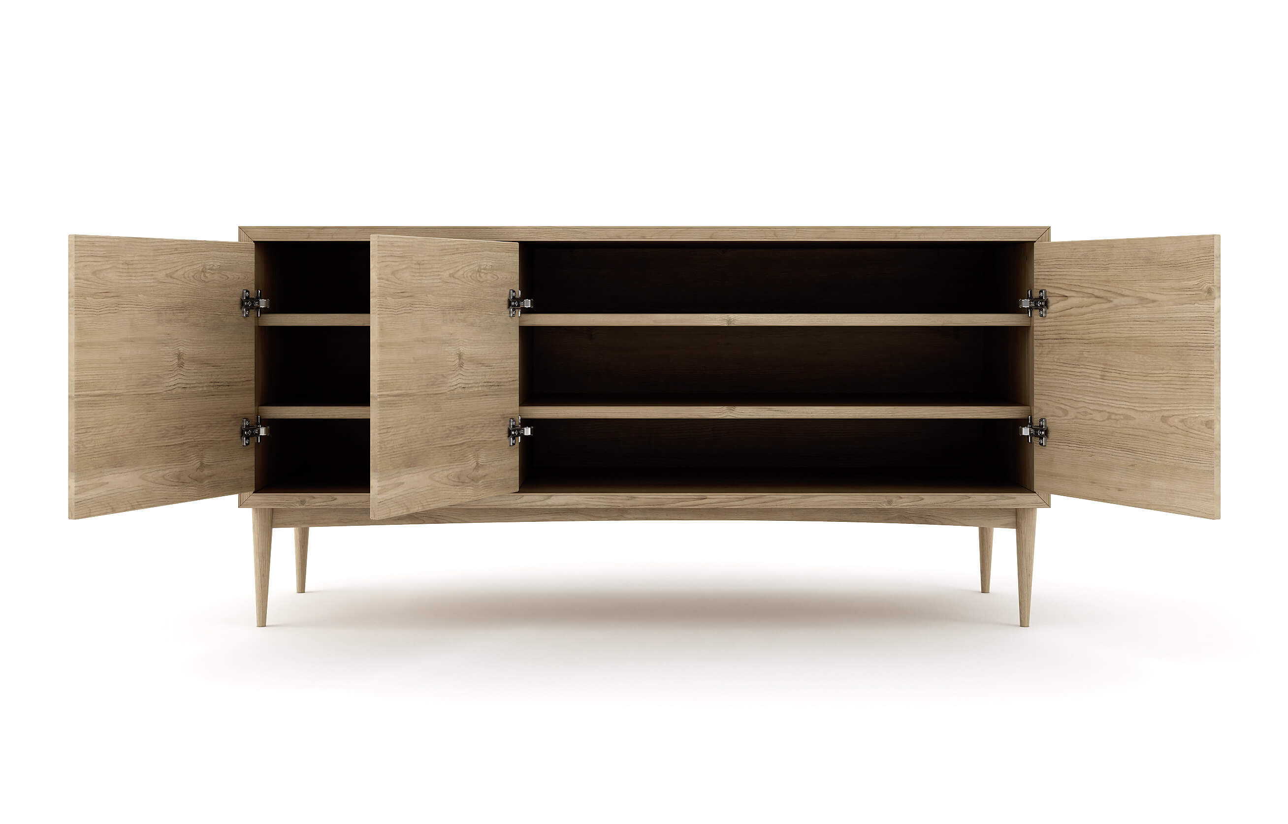 Emilia 3-Door Credenza in White Oak with 2 Shelves