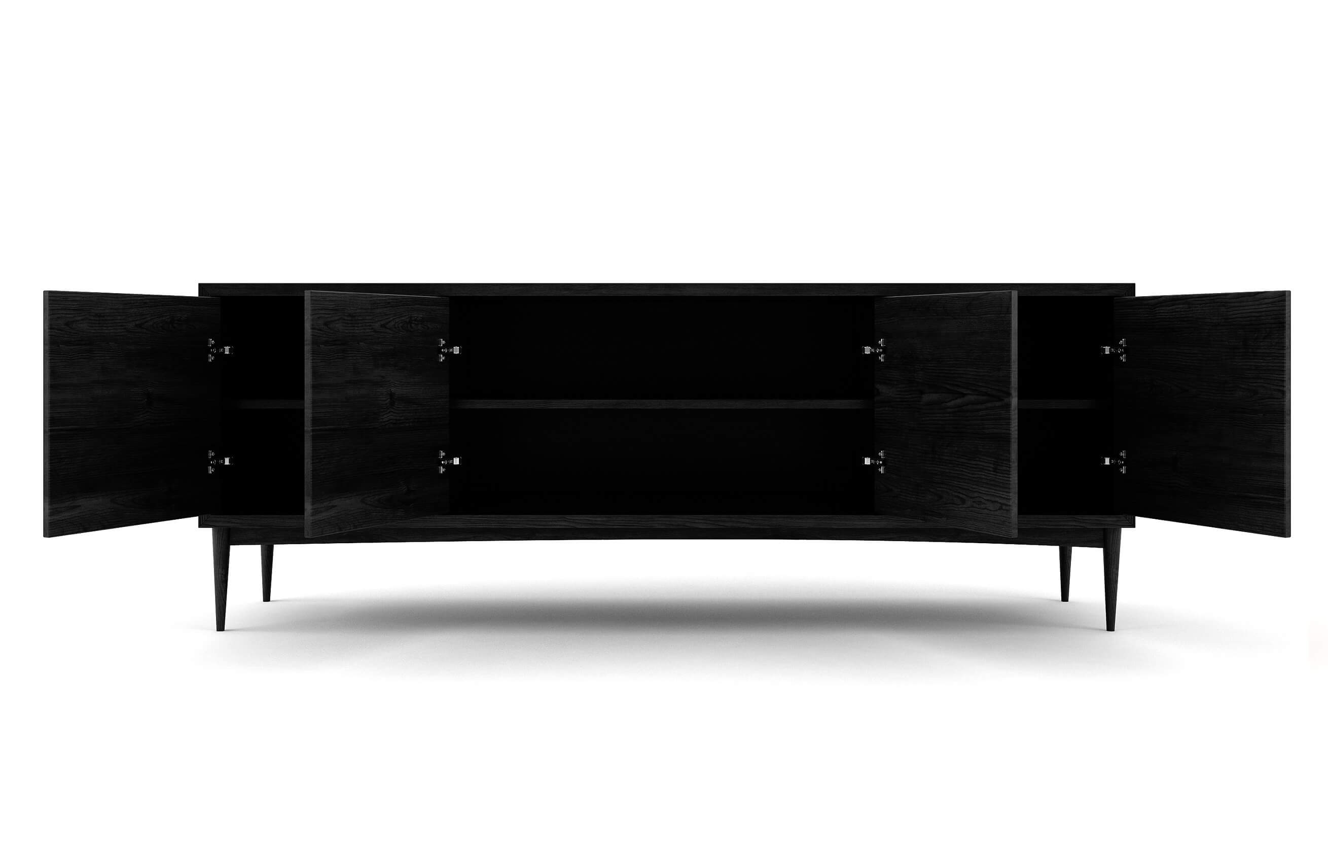 Emilia 4-Door Credenza in Black Oak with 1 Shelf