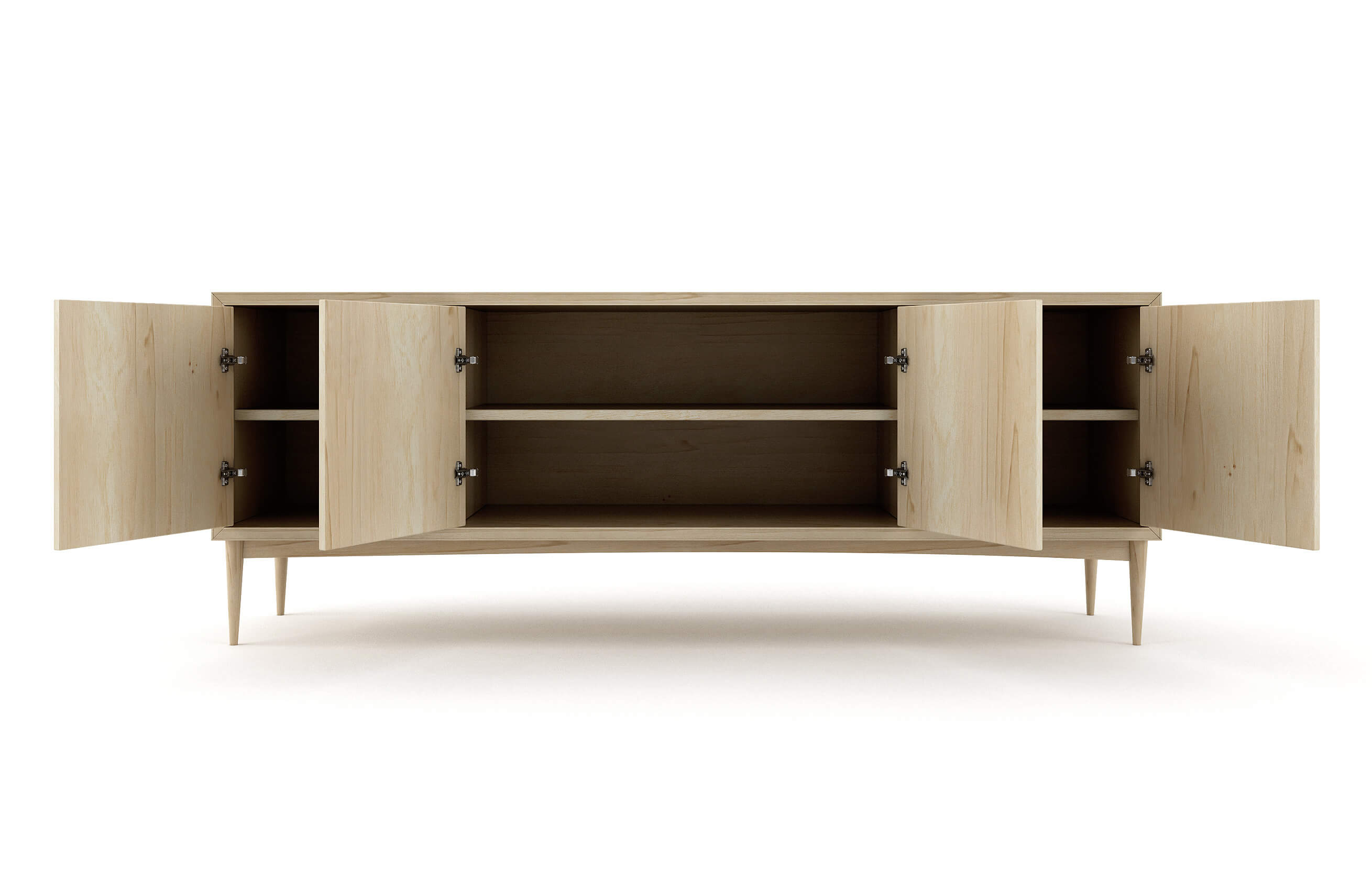 Emilia 4-Door Credenza in Maple with 1 Shelf