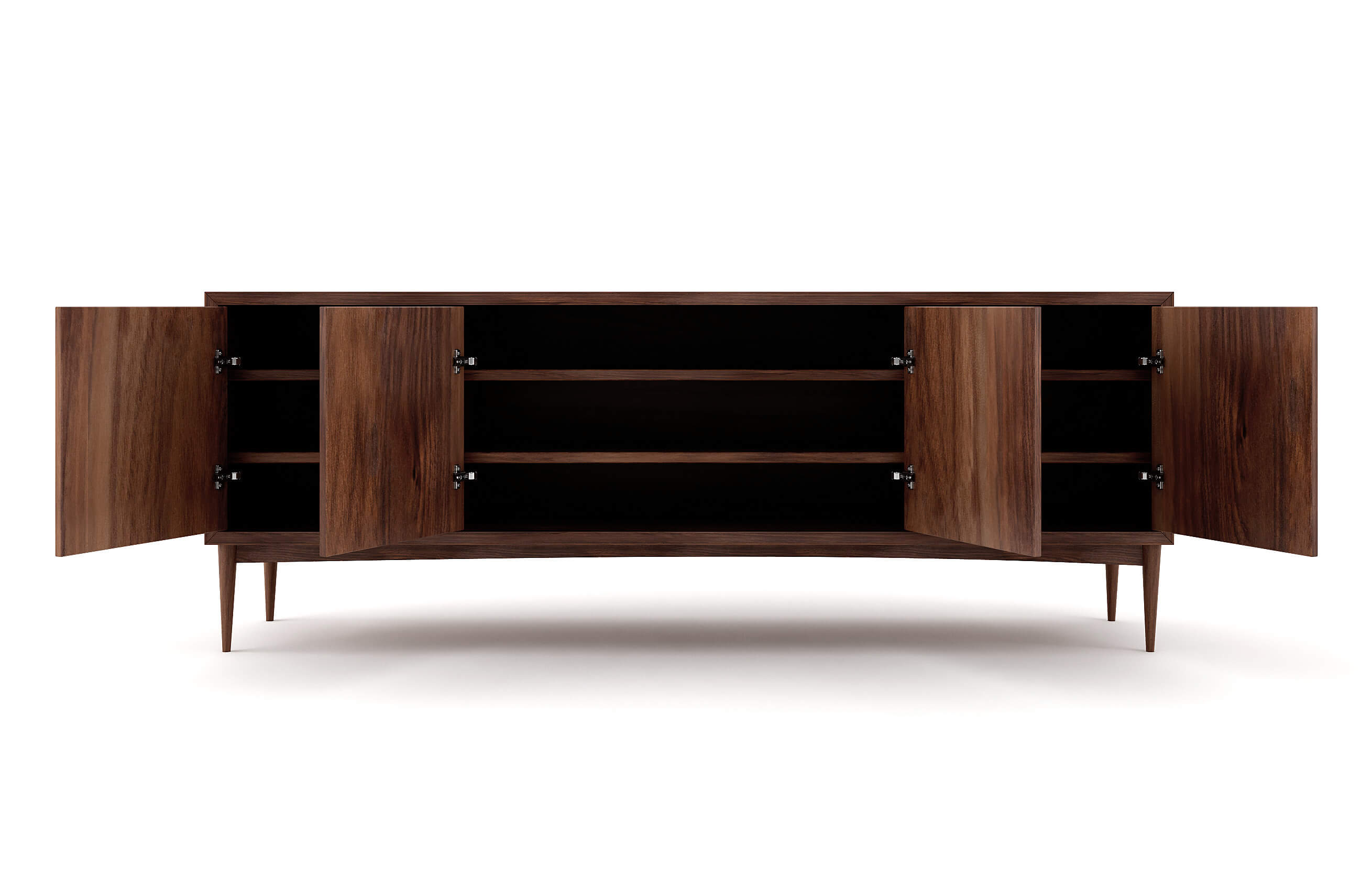 Emilia 4-Door Credenza in Walnut with 2 Shelves