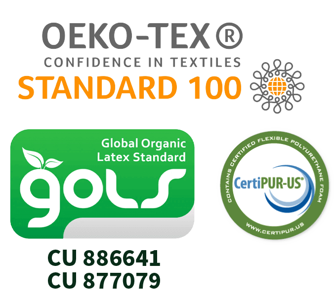 GOLS, Oeko-Tex 100, and Certi-PUR certifications