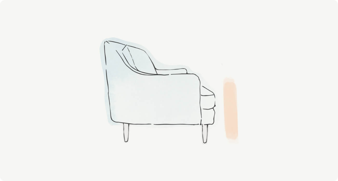 drawing of kaydan sofa emphasizing seat height