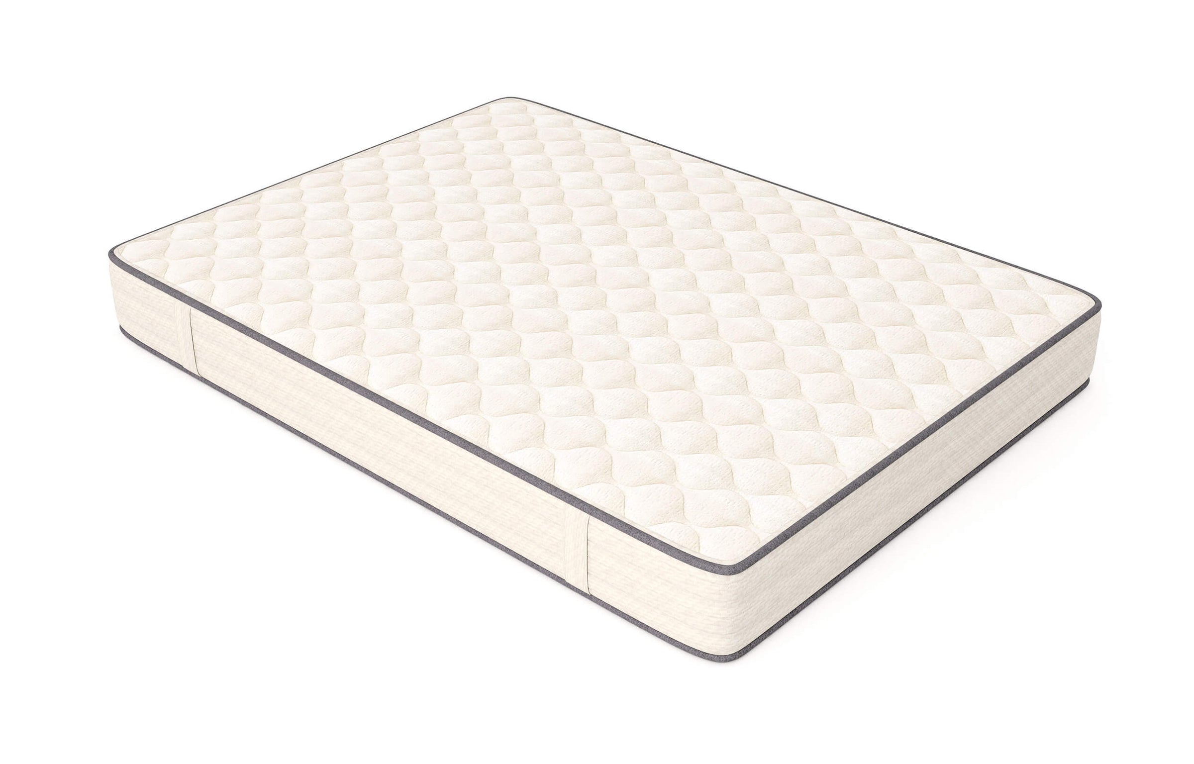 Mattress lying flat showing quilted top and edge piping