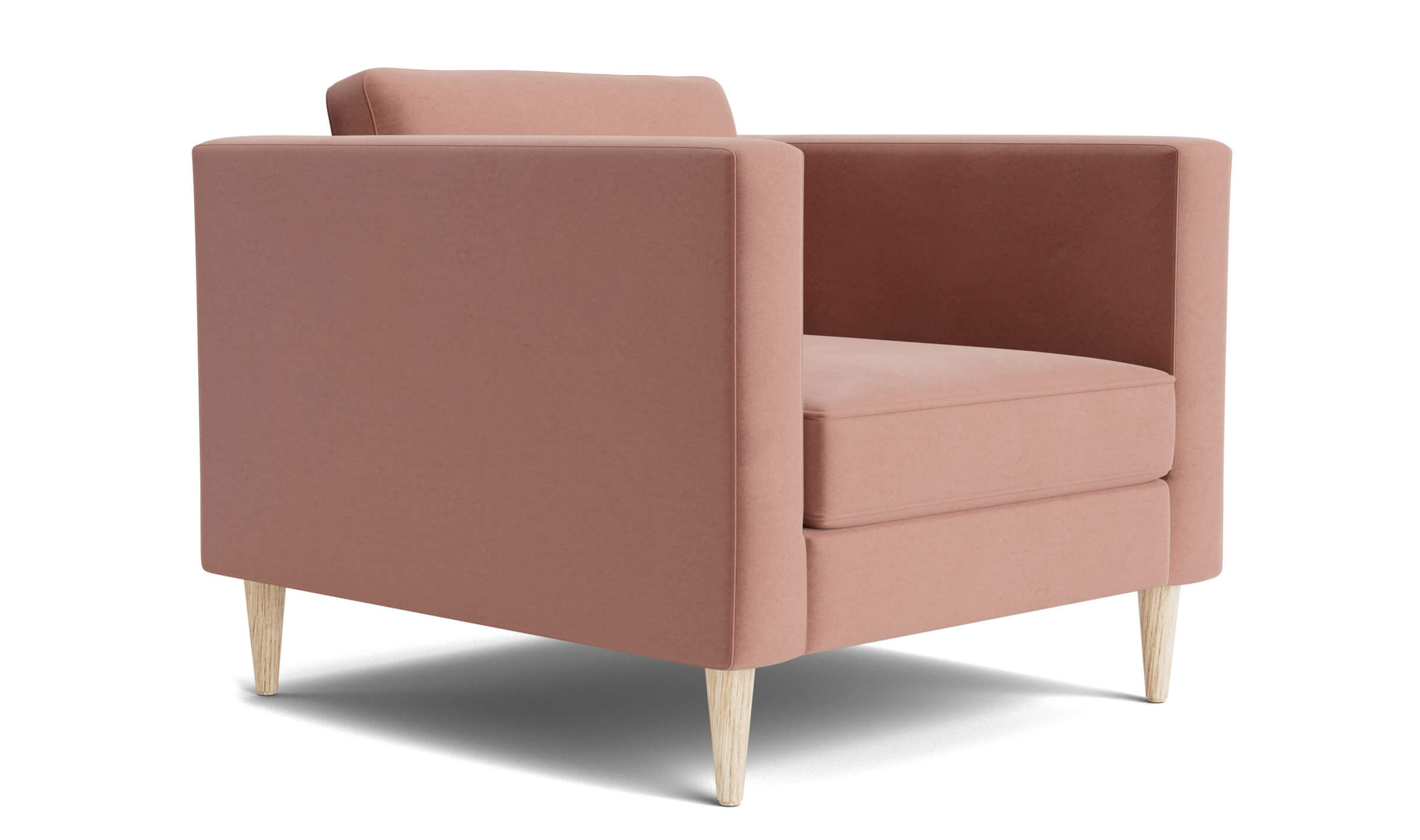 G: Shown in Aster Clay Velvet with white oak legs