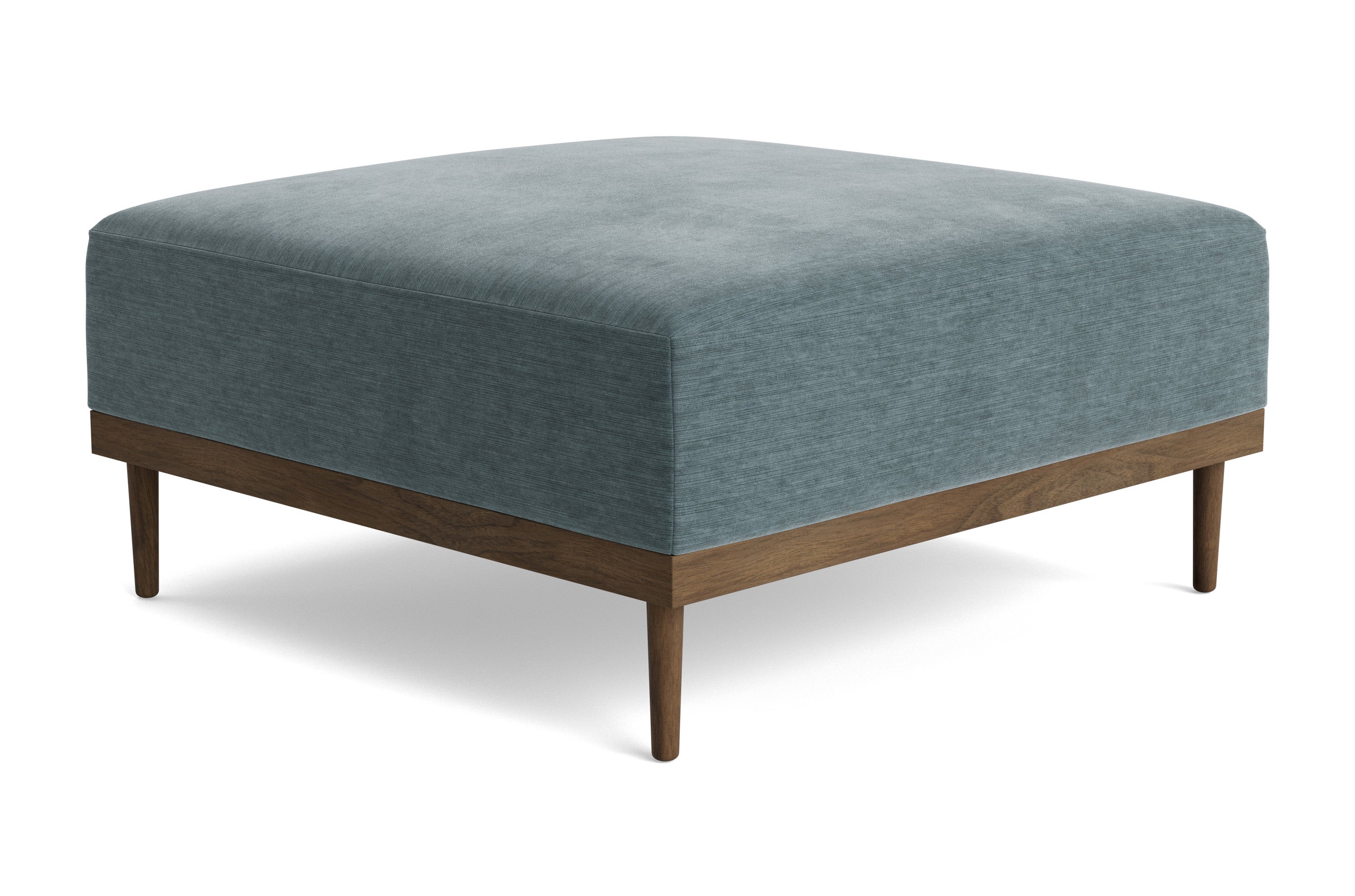 G: Noah Ottoman in walnut and Willow Chenille Slate