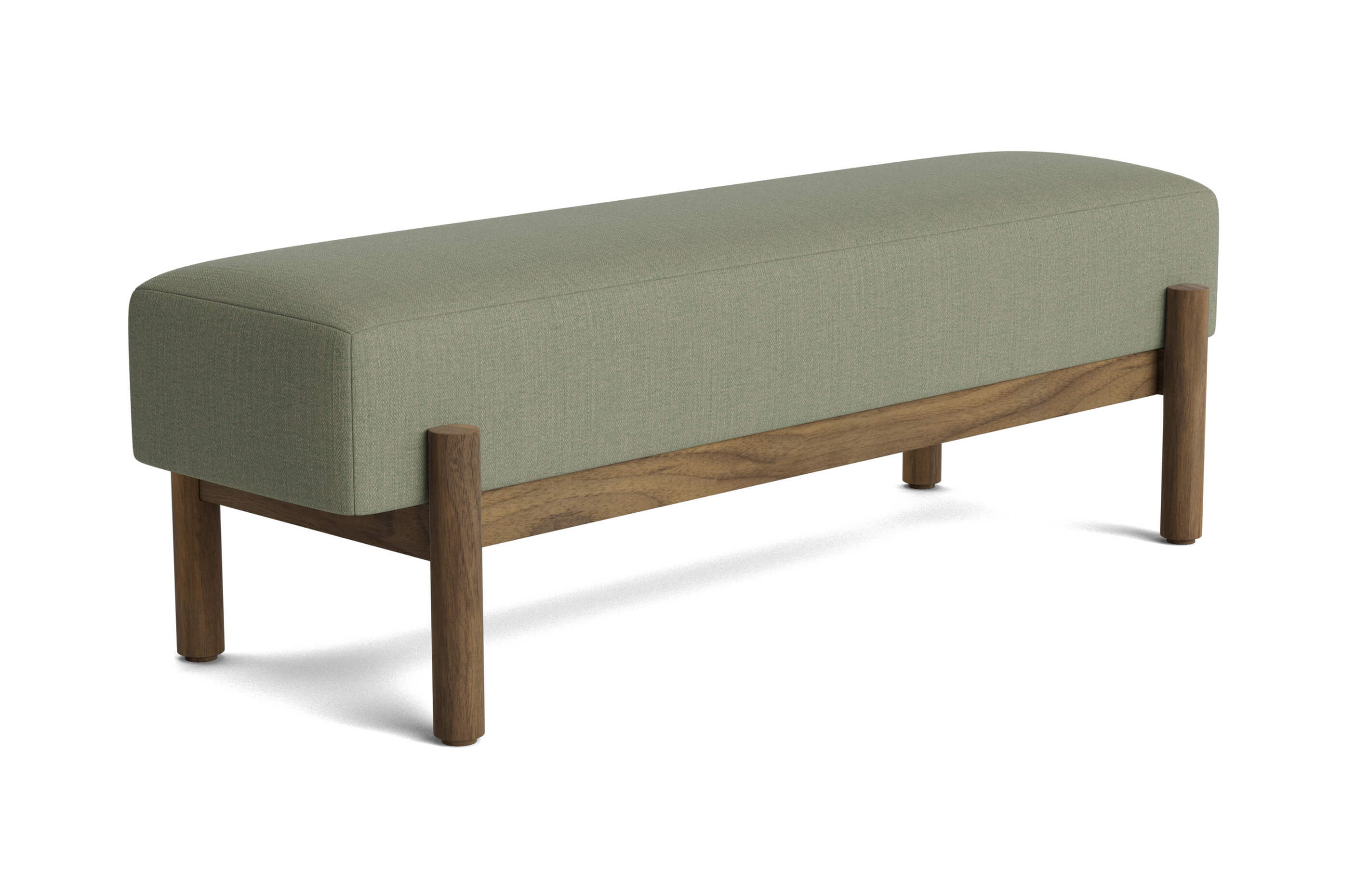 G: Paloma Bench in walnut and Juneberry Caribou fabric
