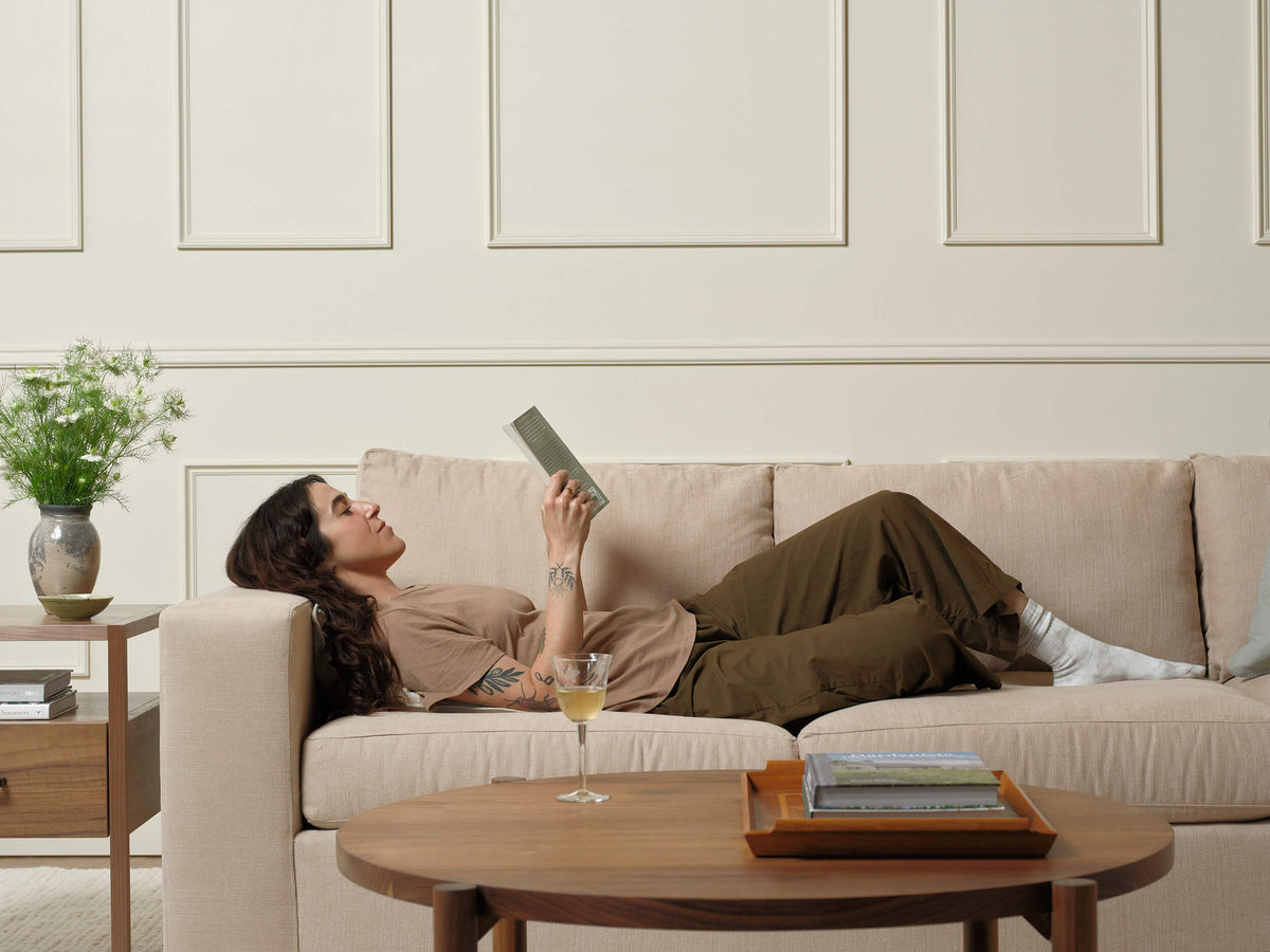 IRL: Rio Grand Corner Sectional in Juneberry Pebble fabric