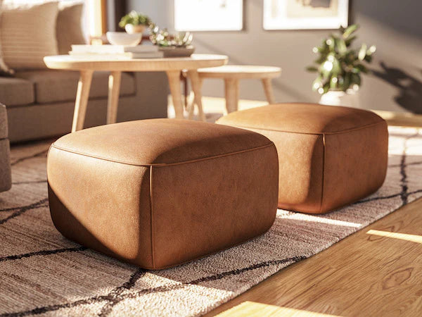 Medley pouf ottomans in saddle leather