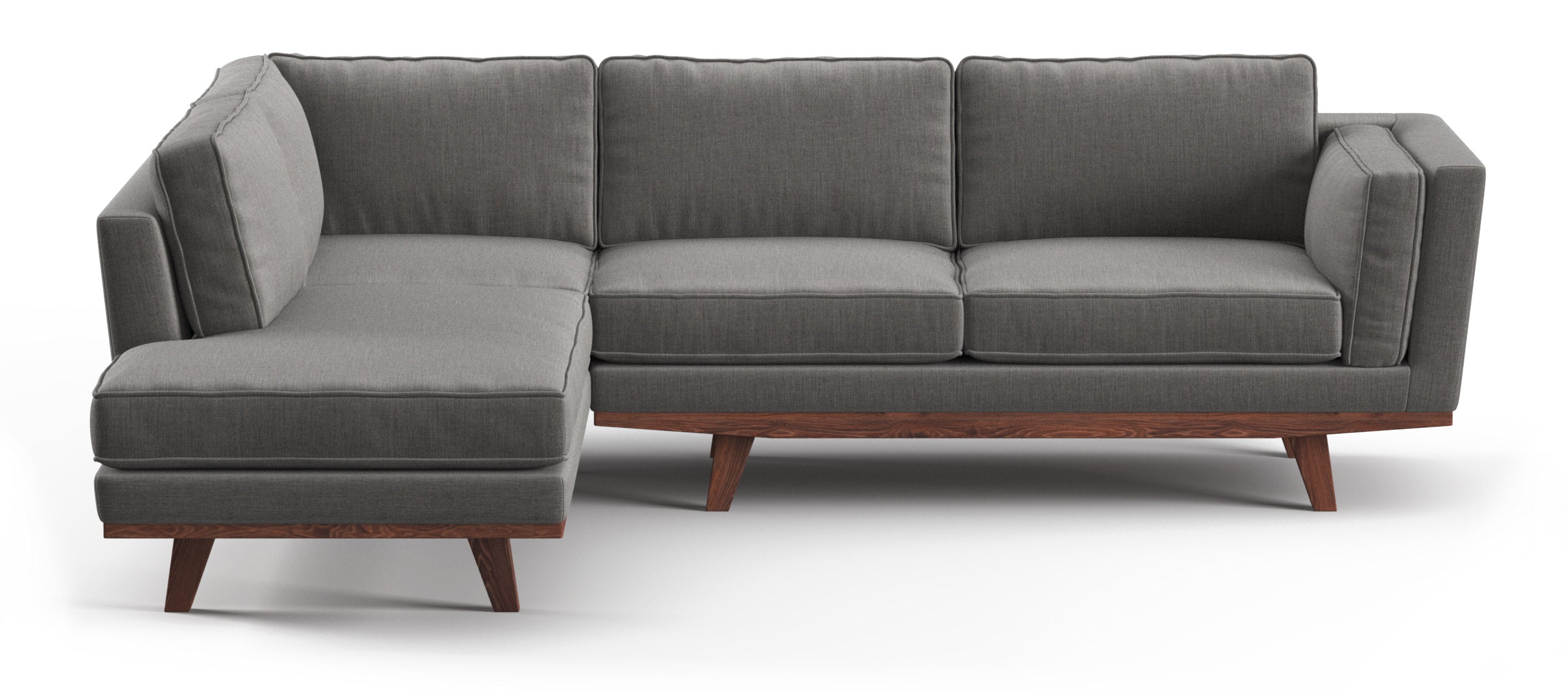 Bumper Left Sectional in Smart Aluminum fabric with Walnut base