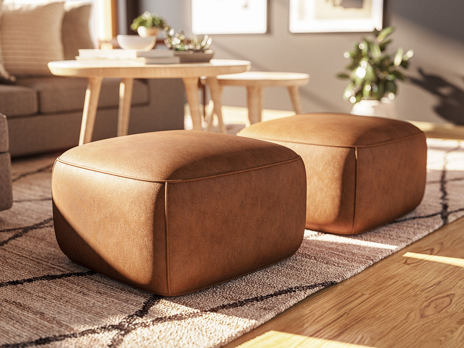 G: Mayer Poufs paired up in Tuscany Cognac leather