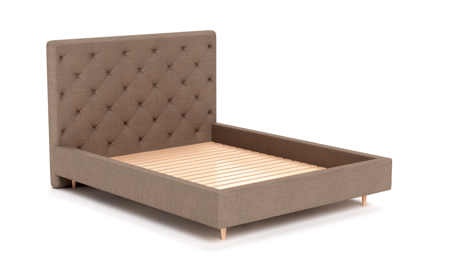 G: Queen Bramo Bed with Maple legs and tufting on Headboard
