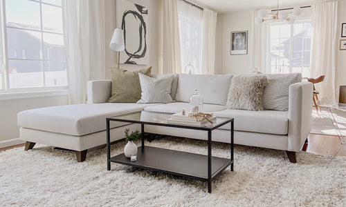 IRL: Mota Chaise Left Sectional in Alpine Oyster fabric and Zavis Cafe legs