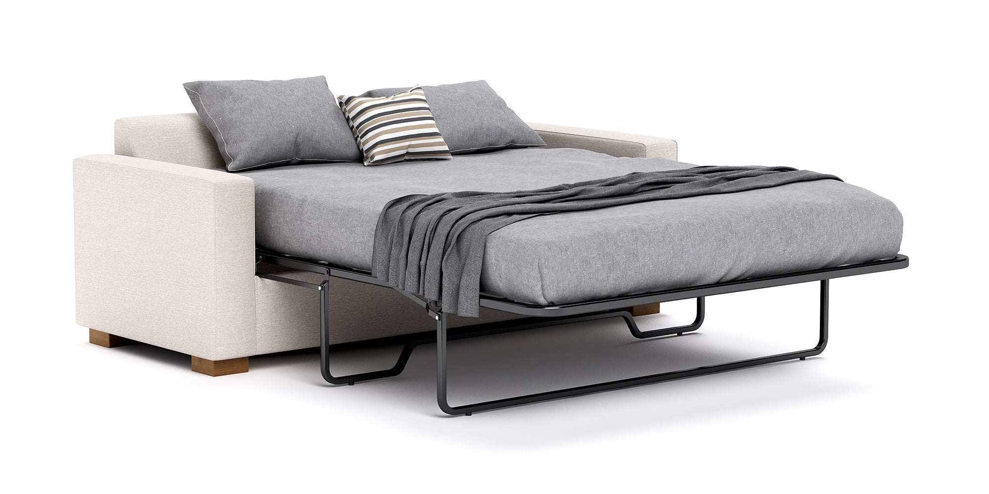 G: Rio Sofa Bed in Queen, shown here in Texture Oyster fabric and Dave Cafe legs.
